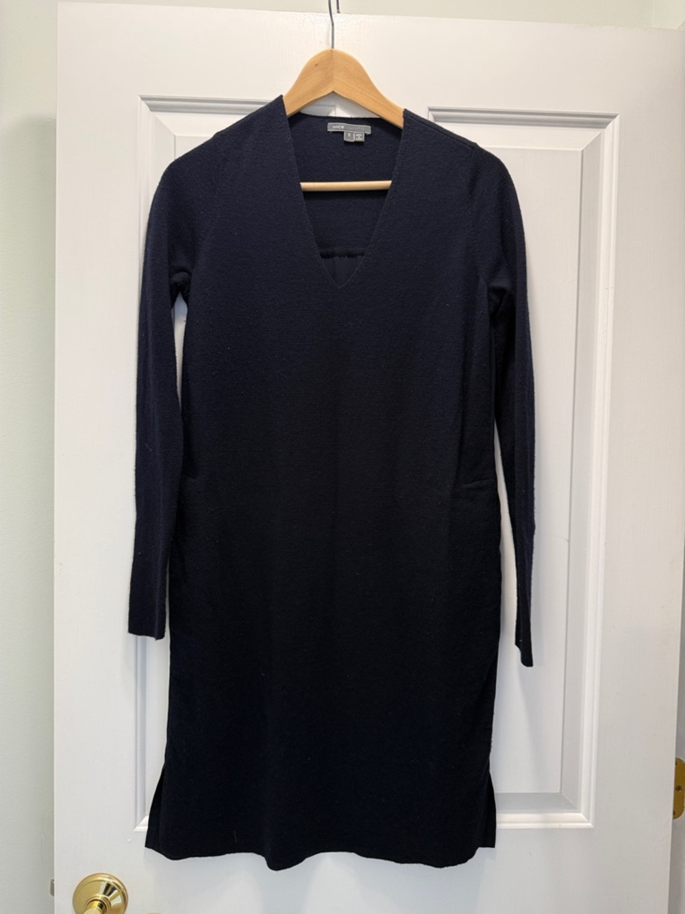 Vince Navy  V-Neck Long Sleeve Knit Dress
